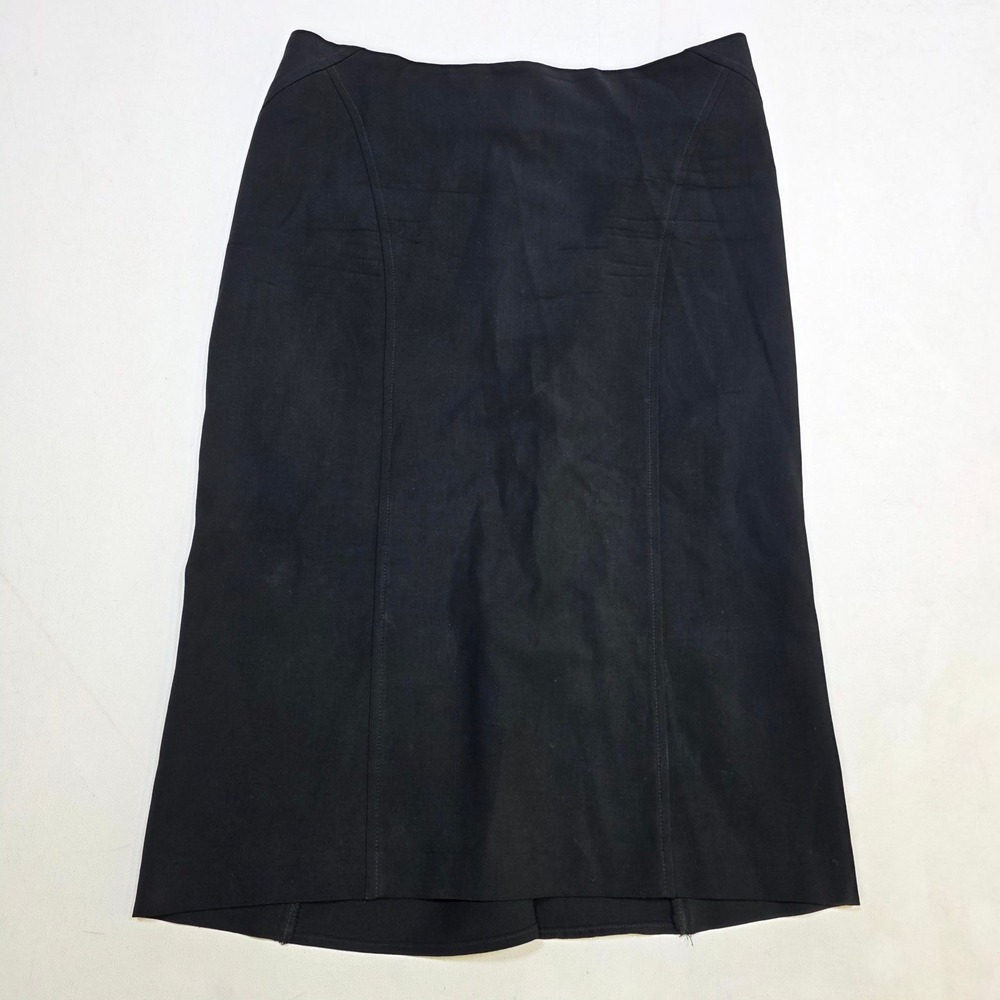 Bebe Pencil Skirt Womens S Black Wool Blend Paneled Midi Back Pleat Professional